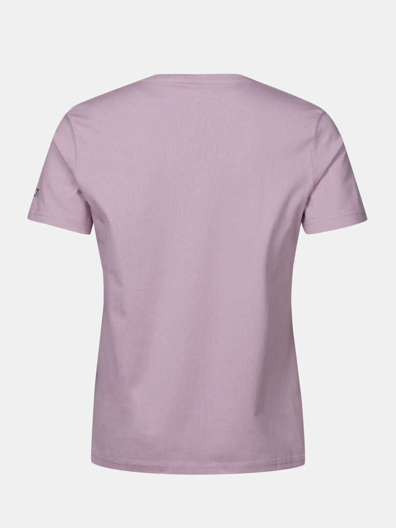 The Halti Matka II T-shirt Women's in light purple organic cotton, short sleeves, back view on a white background.