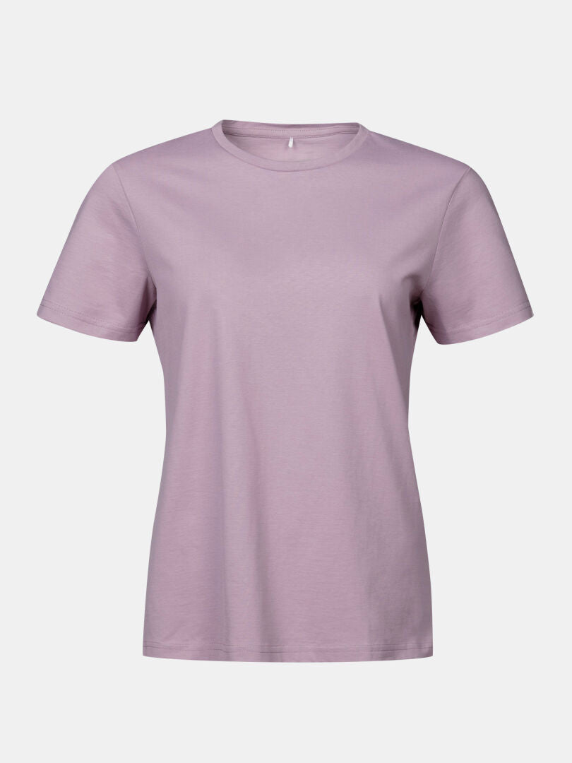 Halti Matka II Women's T-shirt: short sleeves, light purple organic cotton, UPF 30+ protection.