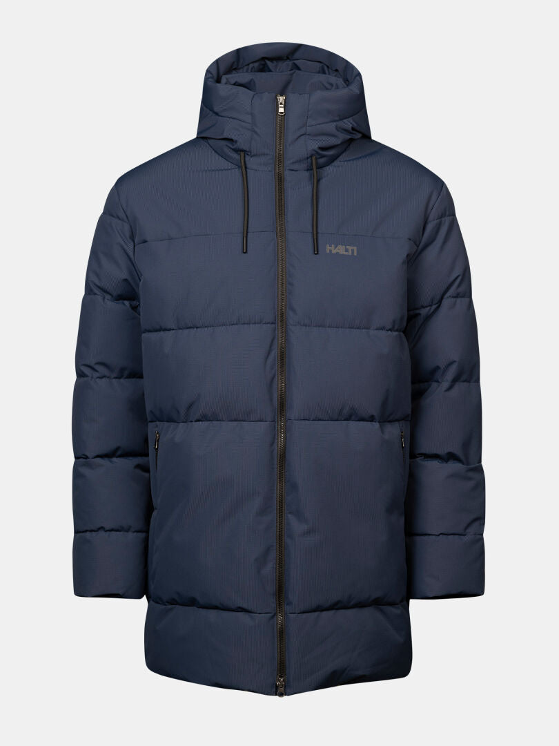 Halti Kaimoa Insulated Jacket Men’s: dark blue, hooded, zip-up, side pockets—ideal waterproof winter parka.