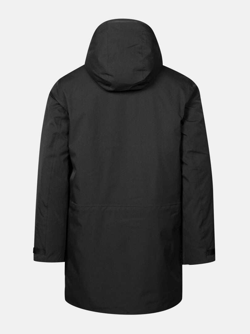 Halti Kallio DX Parka Men’s shown from the back on a light gray background; ideal for city winters.