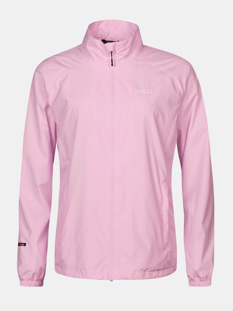 Halti Saime Windbreaker Jacket Women's Plus: light pink, windproof, long sleeves, high collar, chest logo.