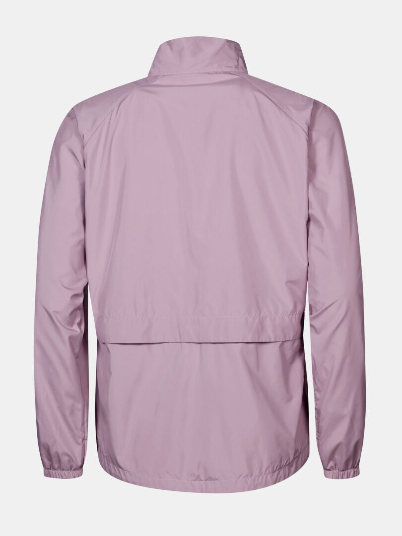 Back view of Halti Saime Windbreaker Jacket Women's Plus with high collar and elastic cuffs on a plain background.