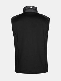 Halti Huippu Down Vest Men’s in black, packable with high collar and small white logo, shown from the back.