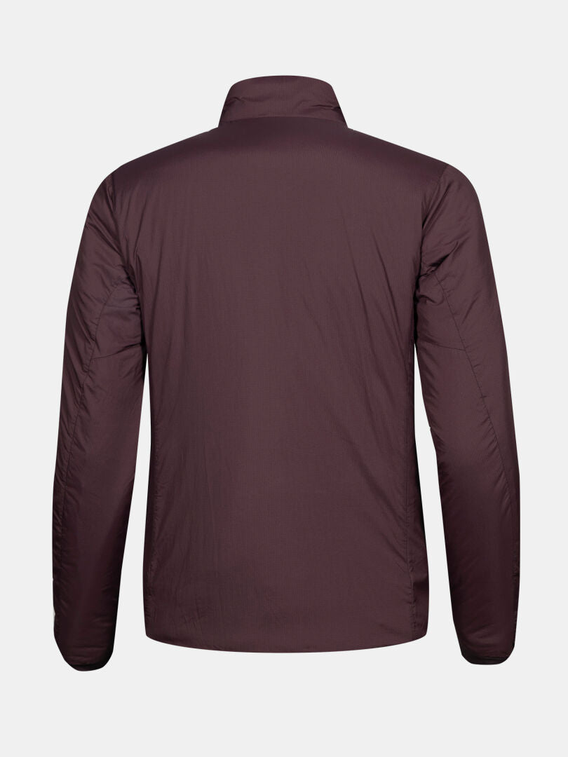 Back view of Halti Haave Primaloft Insulation Jacket Women's in maroon with standing collar on a white background.