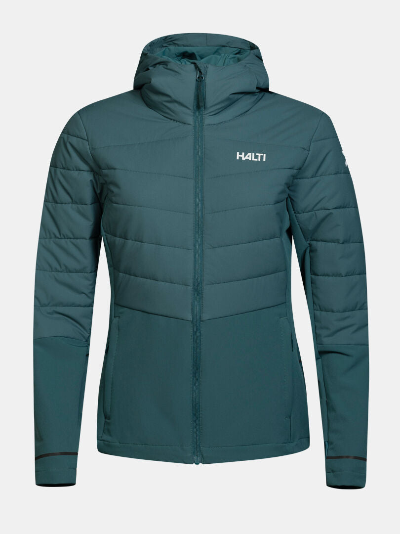 Halti Valimo Hybrid Insulation Jacket Women’s: teal, hooded, zip front, logo detail, ideal for layering.
