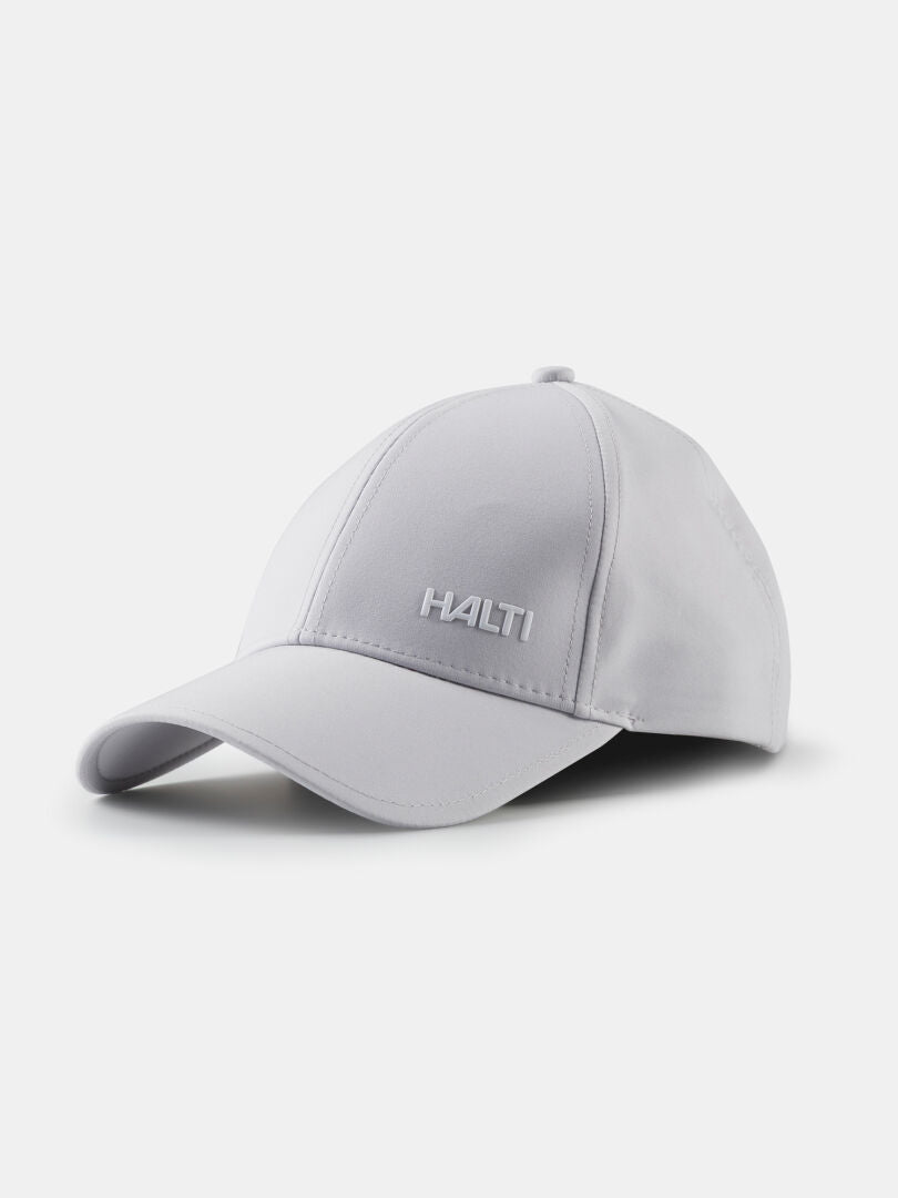 The Halti Mattas Baseball Cap in light gray with quick-dry fabric features an embroidered logo on the front.
