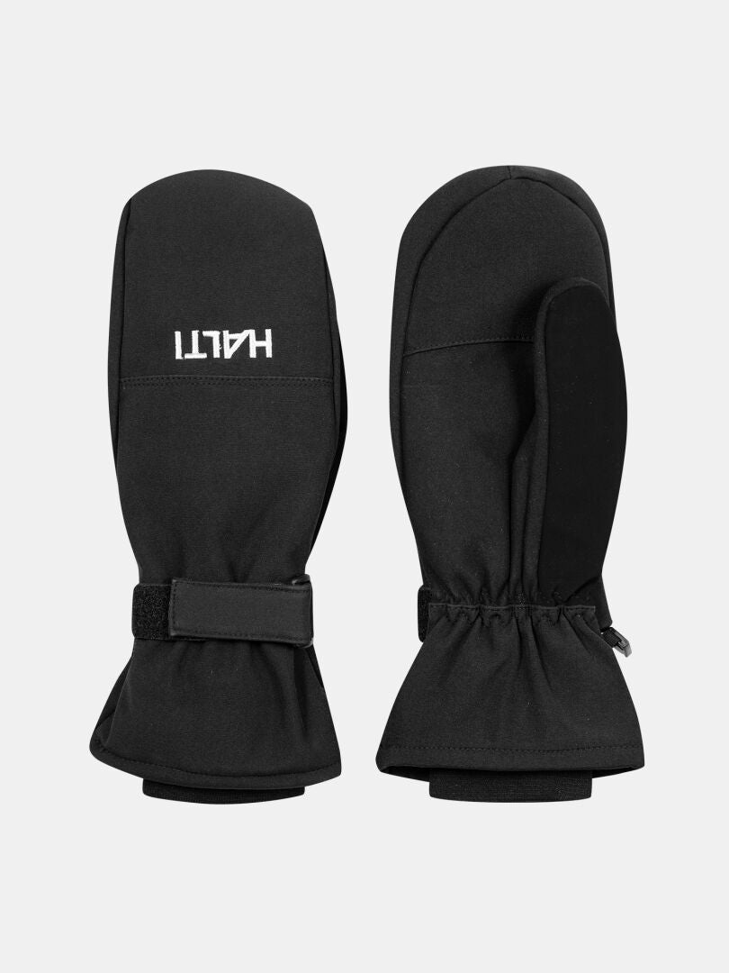 A pair of black Halti Masseli II mittens with adjustable straps; one has 