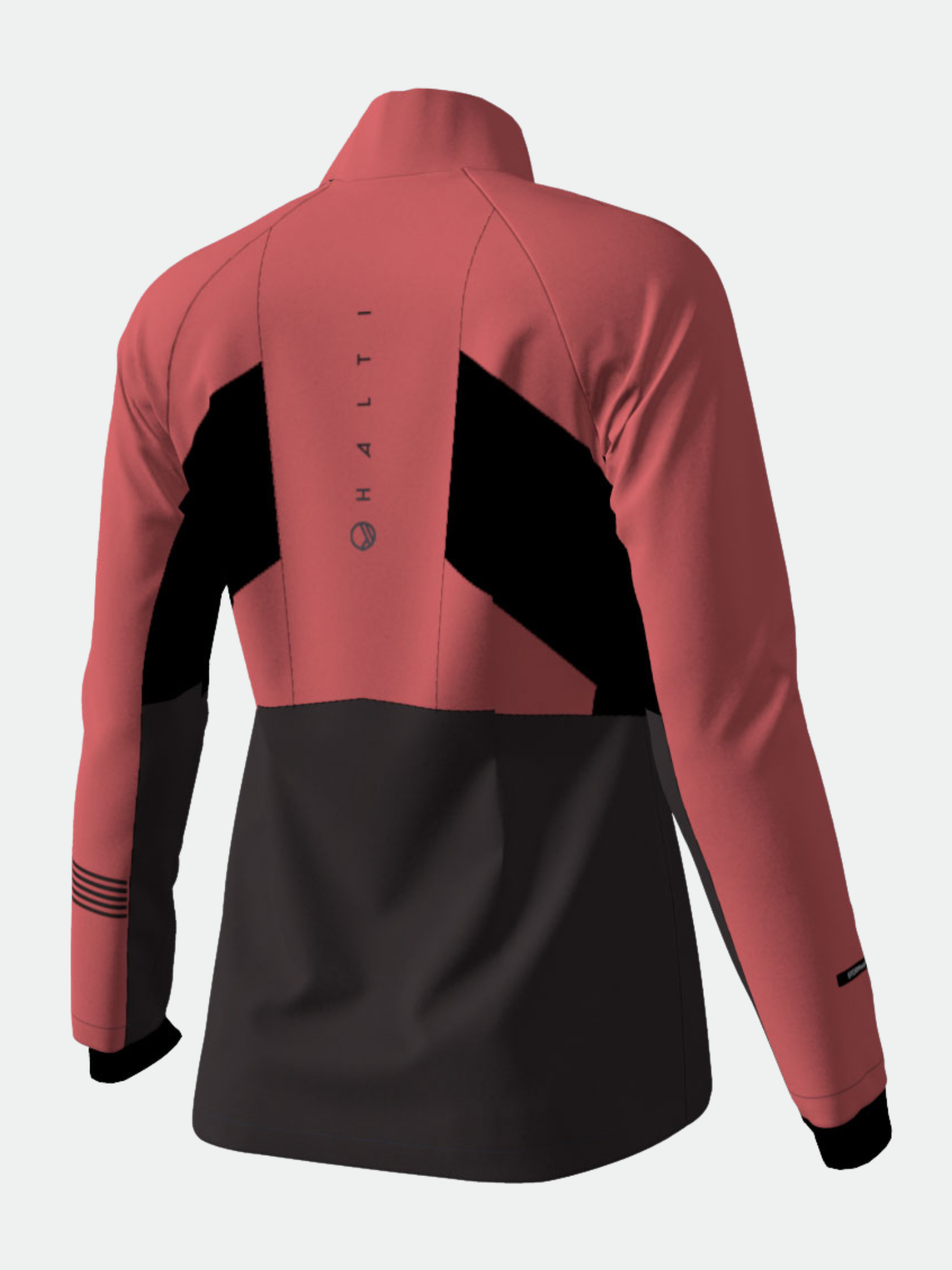The Halti Vinha Hybrid XCT Jacket Women's is shown from the back in red and black with Halti printed vertically.