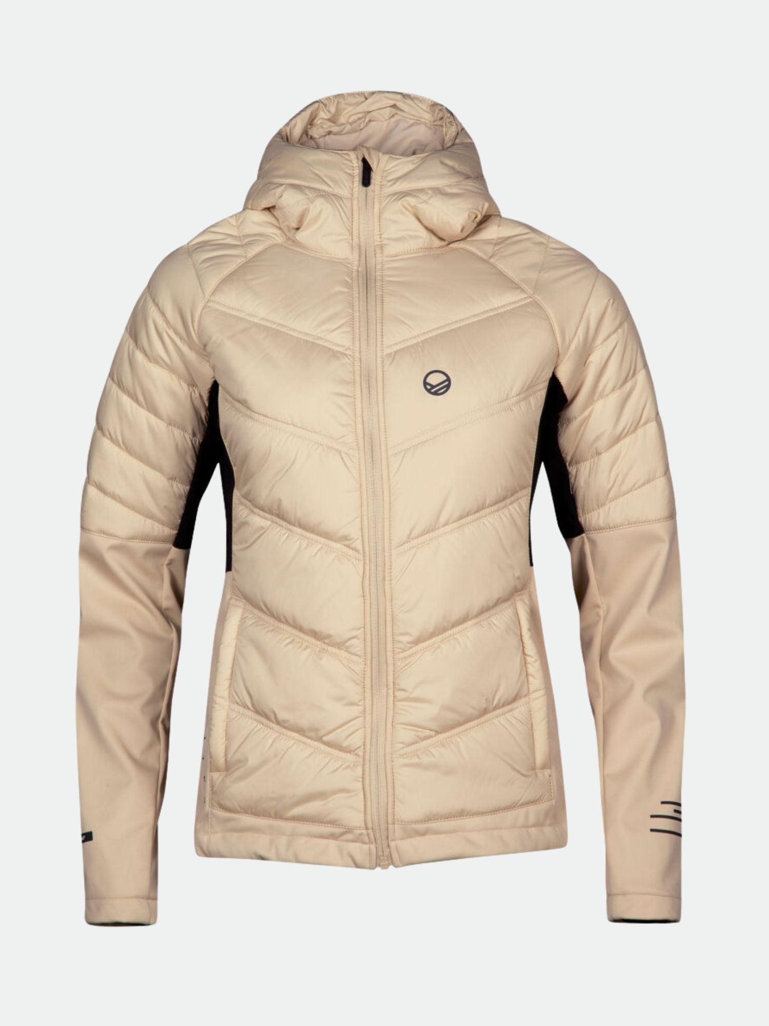 Halti Hanki XCT Jacket Women's Plus: beige, warm, insulated with black side panels, front zipper, and chest logo.