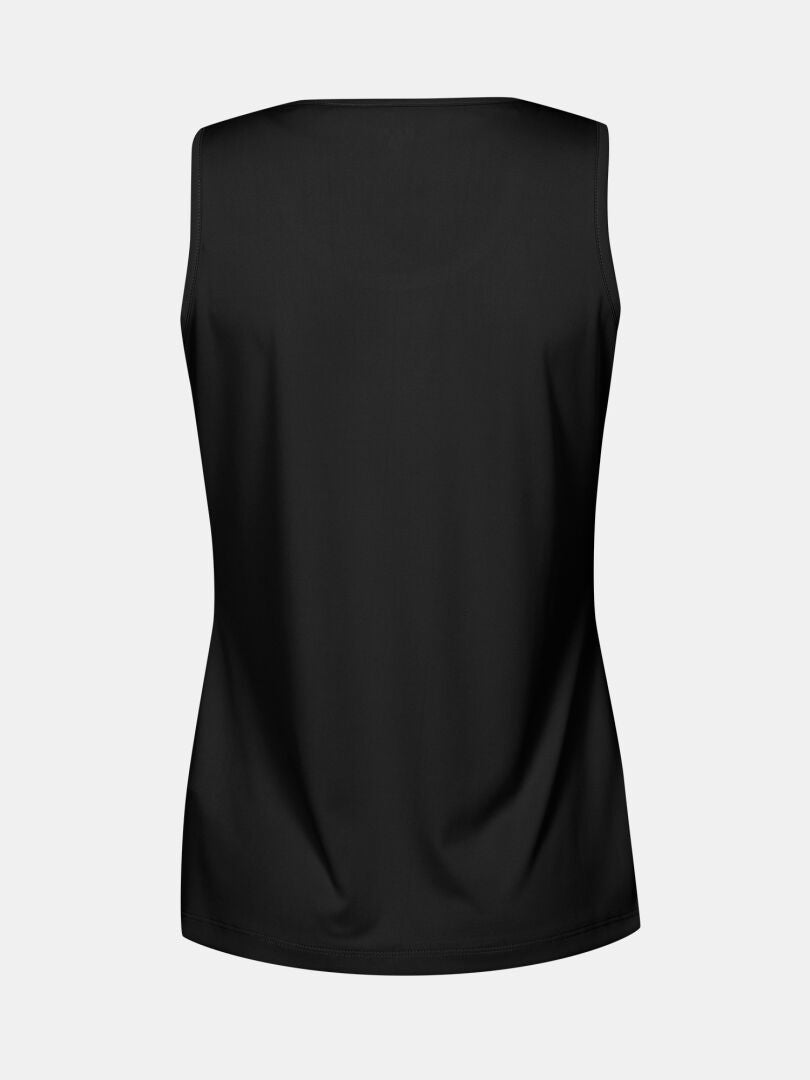 The Halti Salves Top Women's in black is made from recycled polyester and shown from the back on a white background.