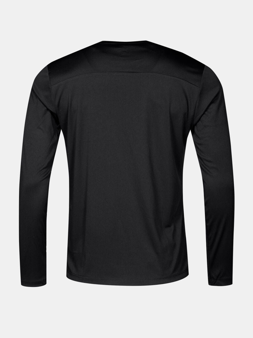 Halti Salves Training Shirt Men's in black, long-sleeve, shown from the back on a plain light gray background.