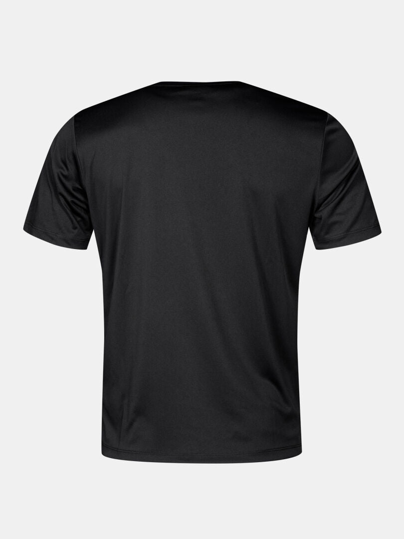 Halti Salves T-shirt Men's in plain black, recycled polyester, back view on light gray background.