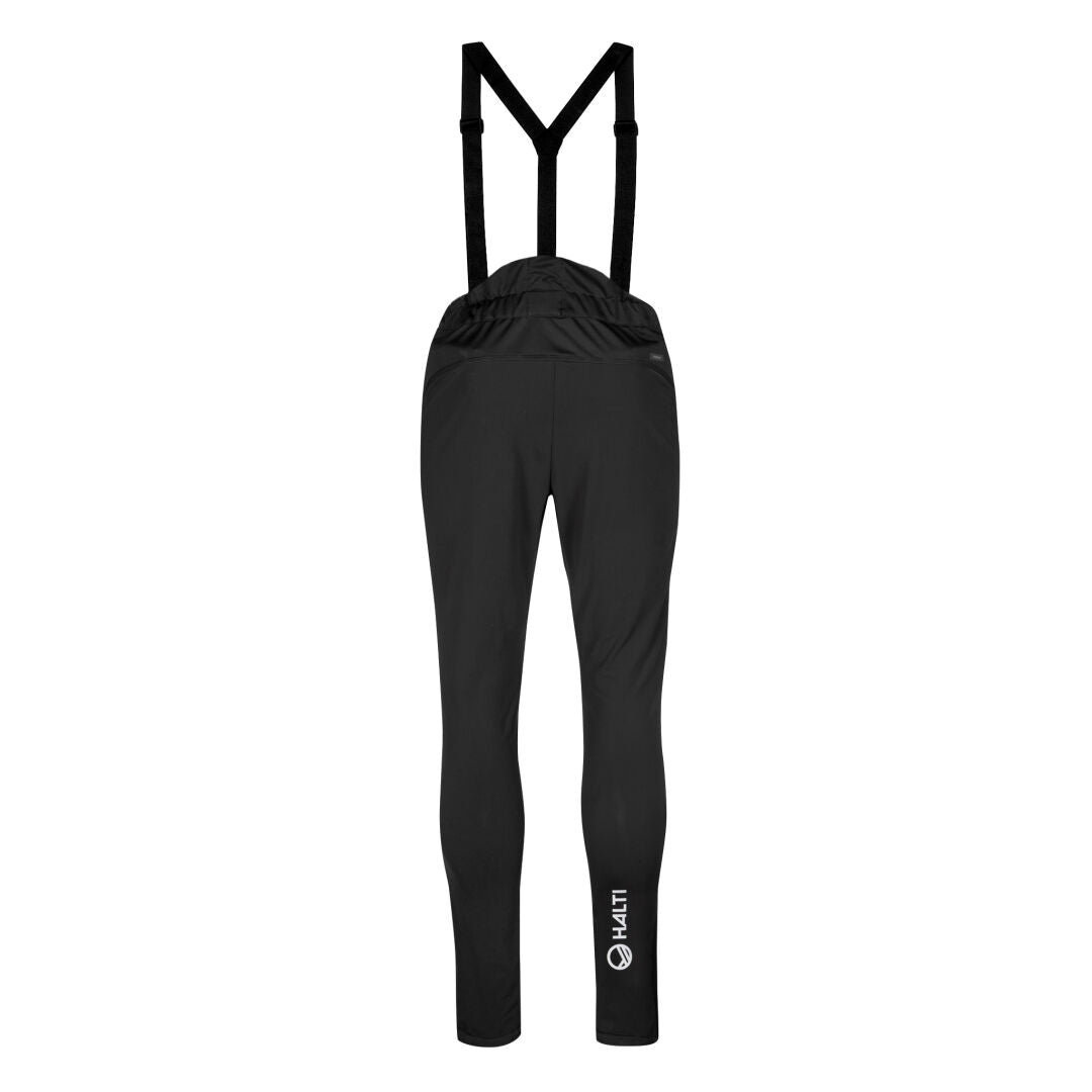 Halti Siide XCT Set Men's: black pants with suspenders & white logo, great for winter running or cross-country skiing.