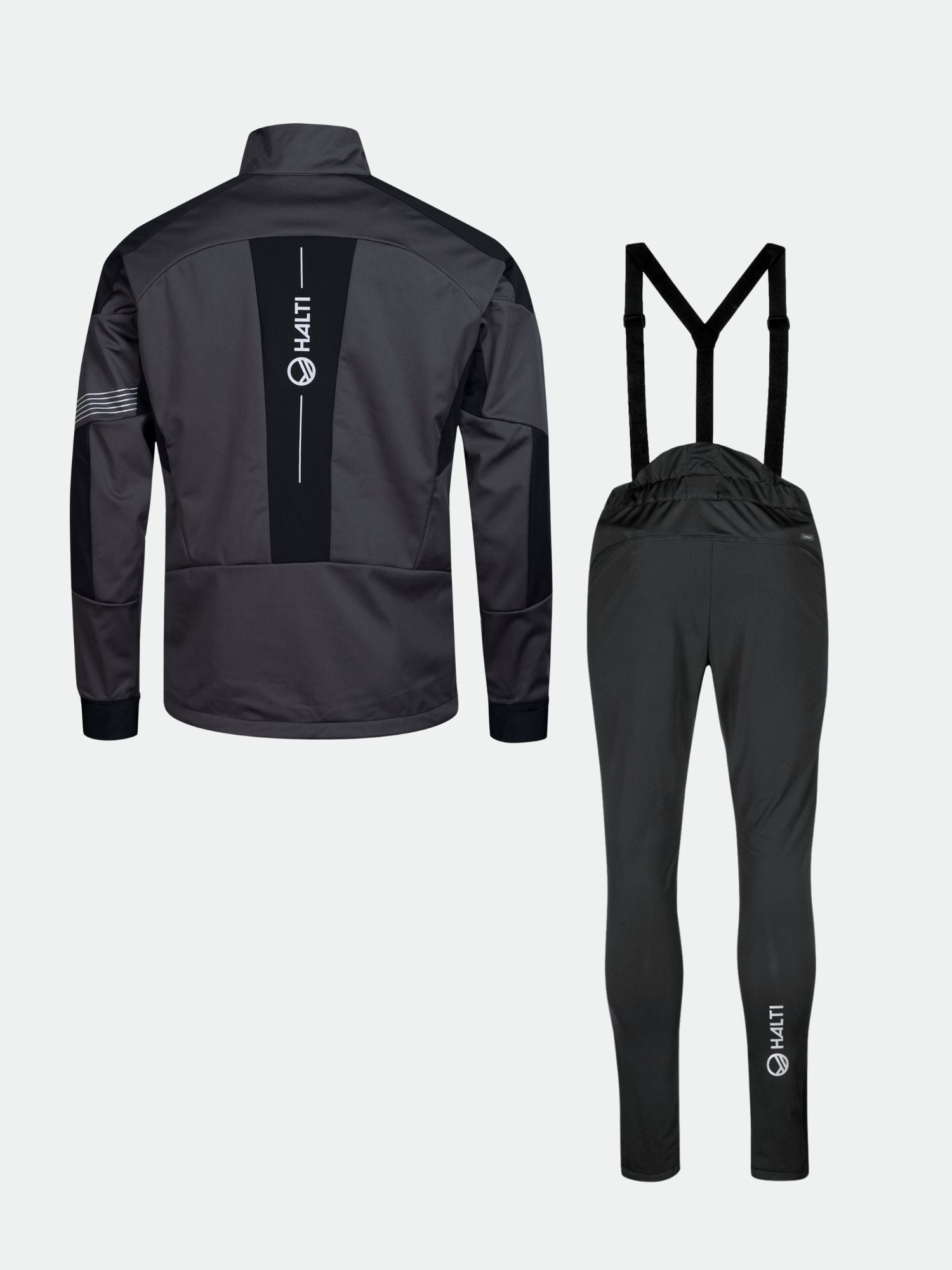 The Halti Hyyde XC Set Men's in black/dark gray for winter training, shown from the back on a white background.