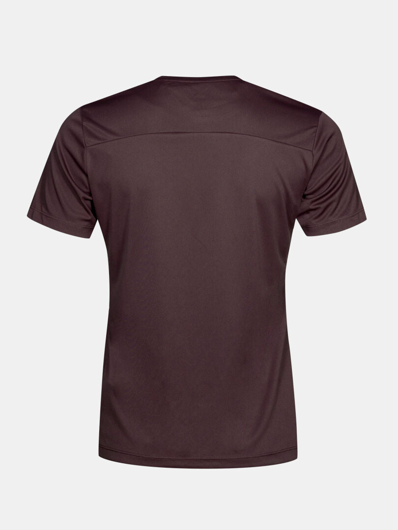 Back view of a dark brown Halti Technical T-shirt Women’s Plus, a lightweight short-sleeved top for moisture management.