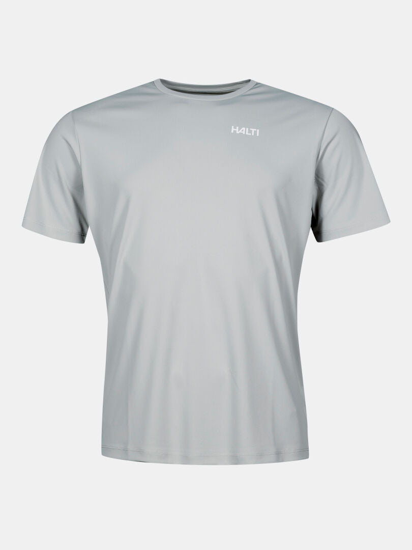 Halti Technical T-shirt Men’s in light gray, featuring a moisture-managing, lightweight crew neck and short sleeves.