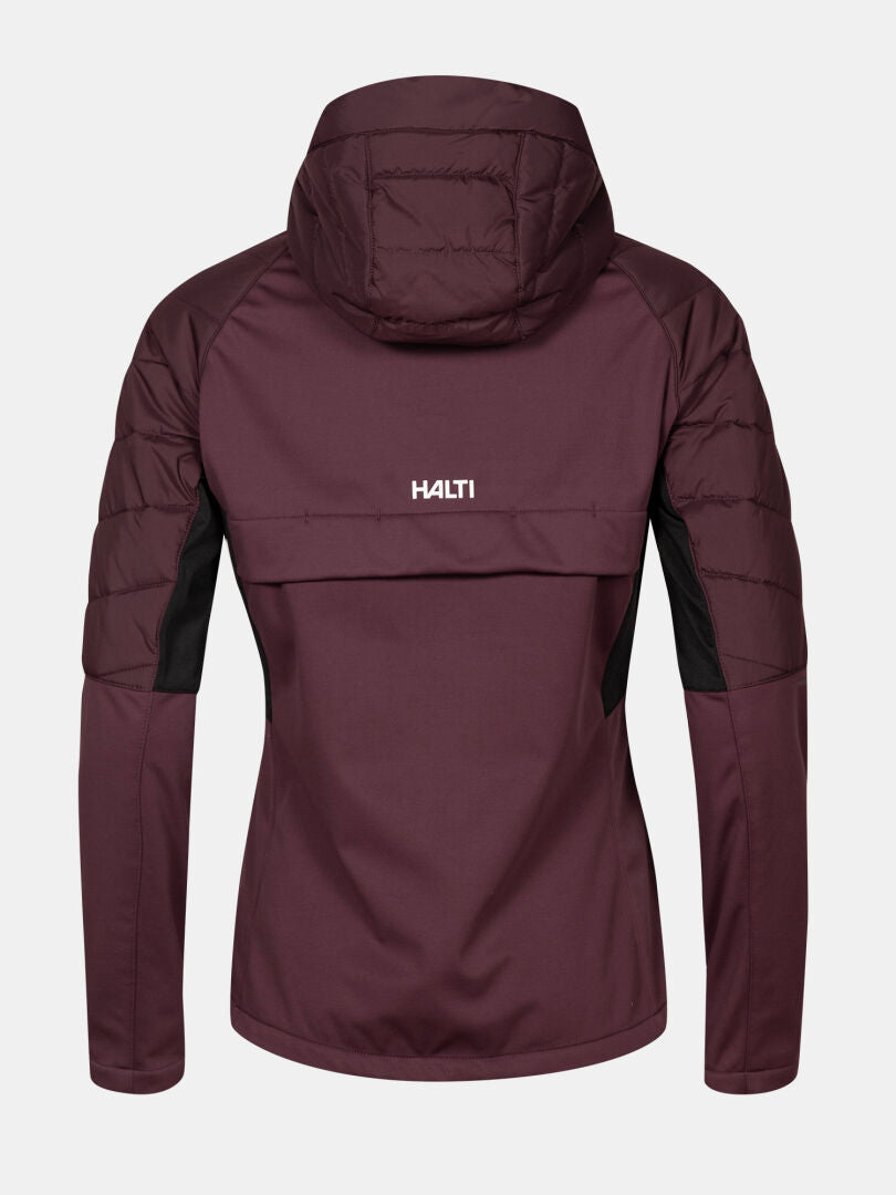 The Halti Hanki 2 Hybrid XCT women's plus maroon quilted jacket with black accents, shown on a white background.
