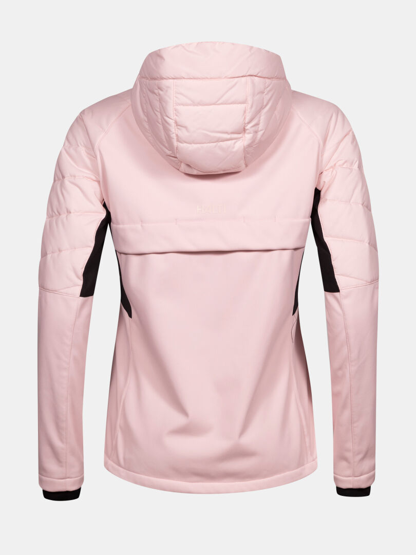 The Halti Hanki 2 Hybrid XCT Women's Plus Jacket in light pink with black accents, shown from the back on white.