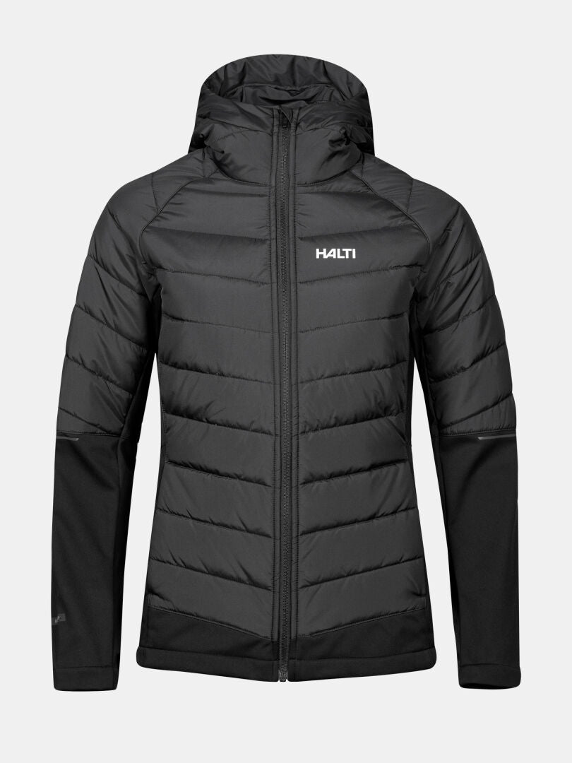 Halti Hanki 2 Hybrid XCT Plus jacket: insulated, hooded, front zip, windproof, logo on left chest.