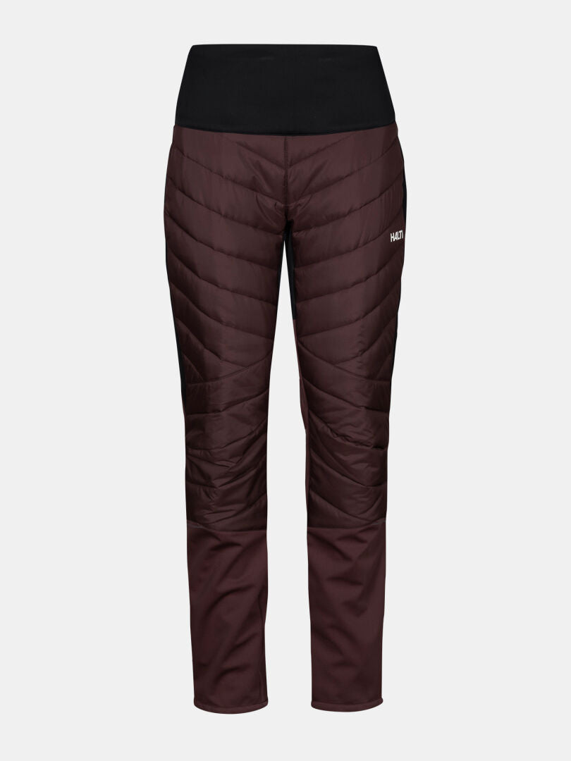 Halti Hanki 2 Hybrid XCT Pants Women's Plus in maroon with a black waistband and lightweight insulation.