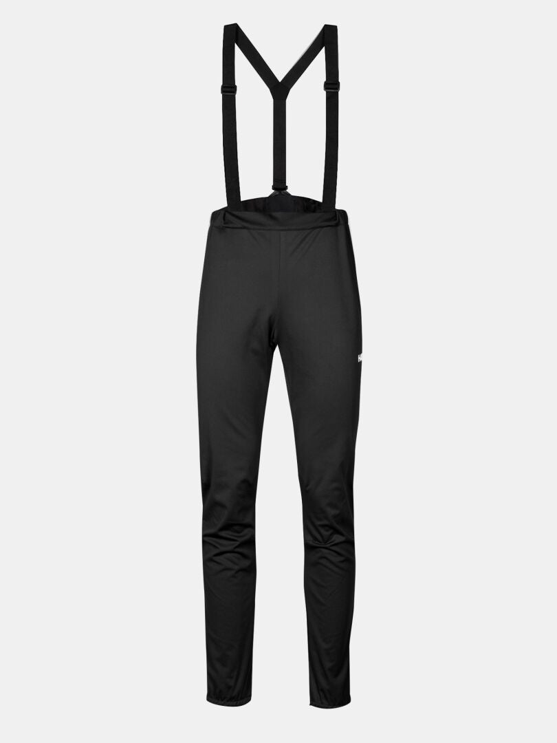 Halti Huuru XC Set Women's Plus black bib pants with adjustable straps, ideal for winter training or XC skiing, front view.