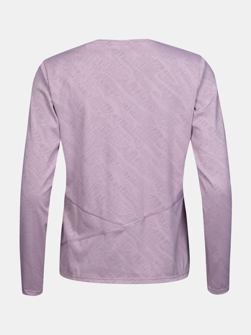 Back view of Halti Oulanka Training Shirt Women's in light purple, with moisture-wicking fabric and subtle texture.
