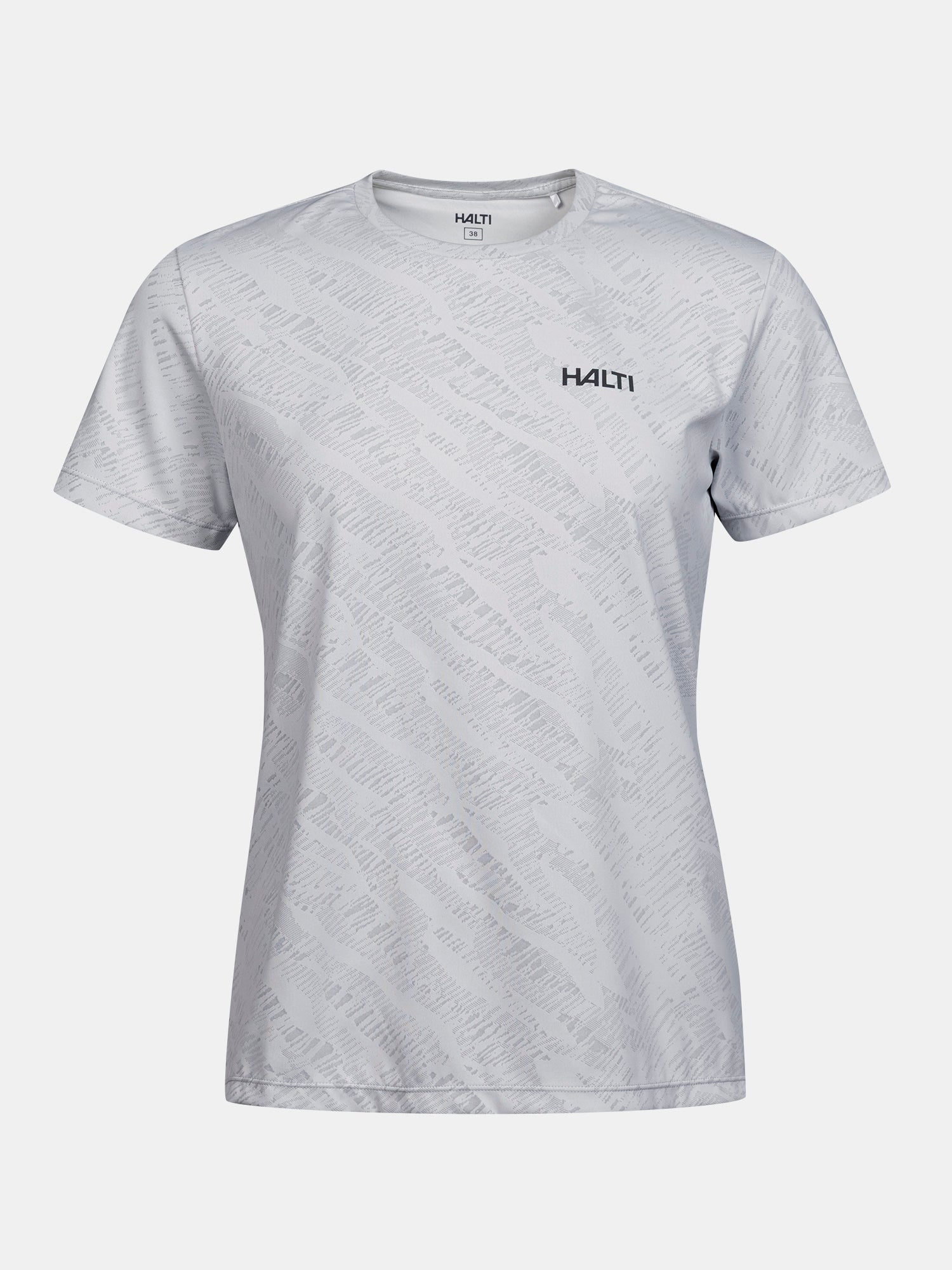 Oulanka T-shirt Women's by Halti: light grey, breathable, diagonal pattern, UPF 50+ sun protection.