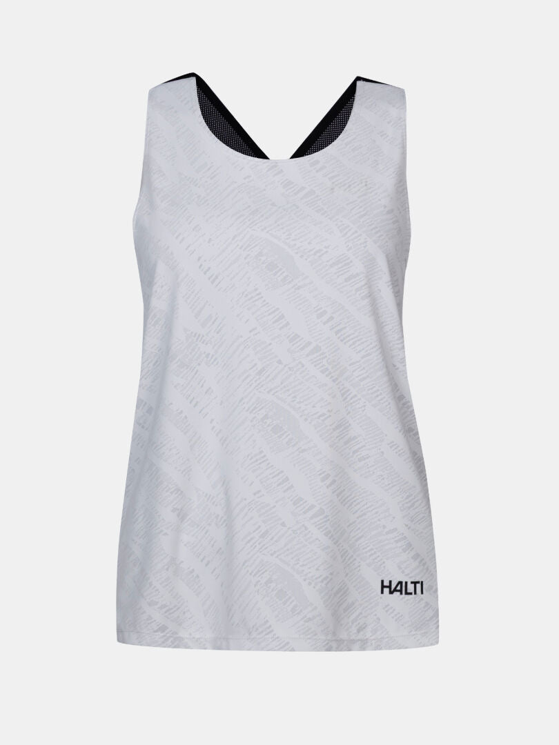 Halti Oulanka Training Top Women's: sleeveless, light gray, subtle pattern, active dry fabric for comfort.