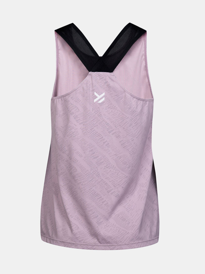 Halti Oulanka Training Top Women's: light purple, UPF 50+, black X-straps, white logo under neckline.