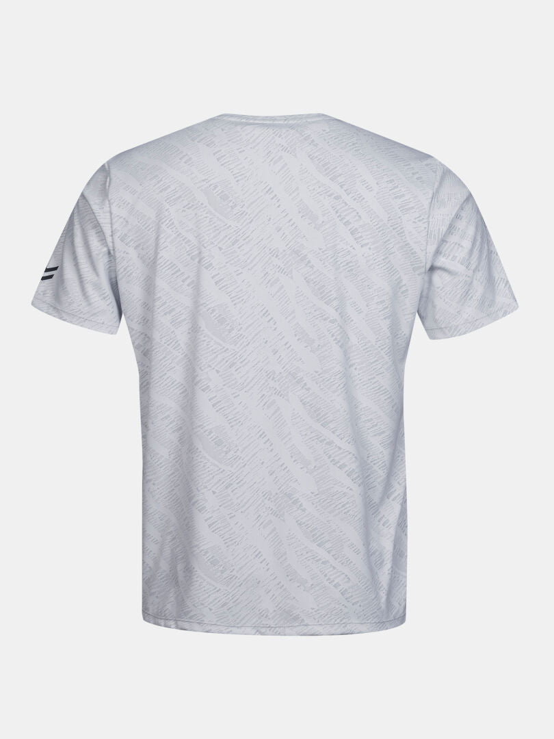 Halti Oulanka T-shirt Men's in light gray with an abstract pattern, shown from the back on a white background.