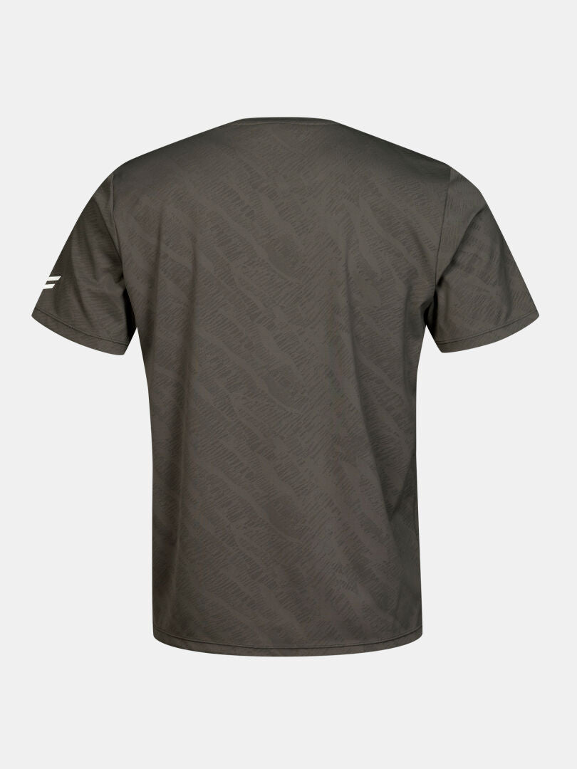 Back view of Halti Oulanka T-shirt Men's, dark gray, breathable, with subtle diagonal pattern and white sleeve logo.
