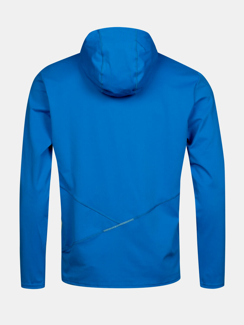 Kaltio Training Hoodie Men's by Halti in blue, shown from the back with long sleeves and a diagonal seam detail.