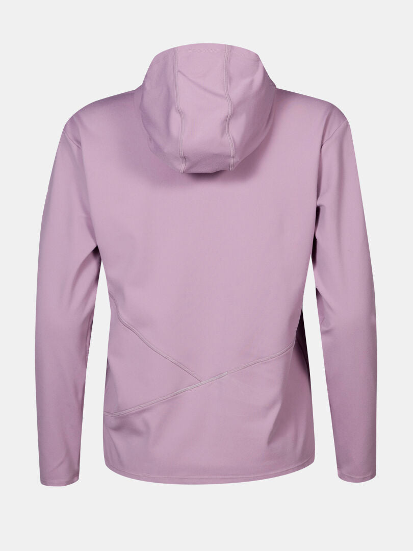 Back view of the Halti Kaltio Training Hoodie Women's in light purple with long sleeves and seam details.