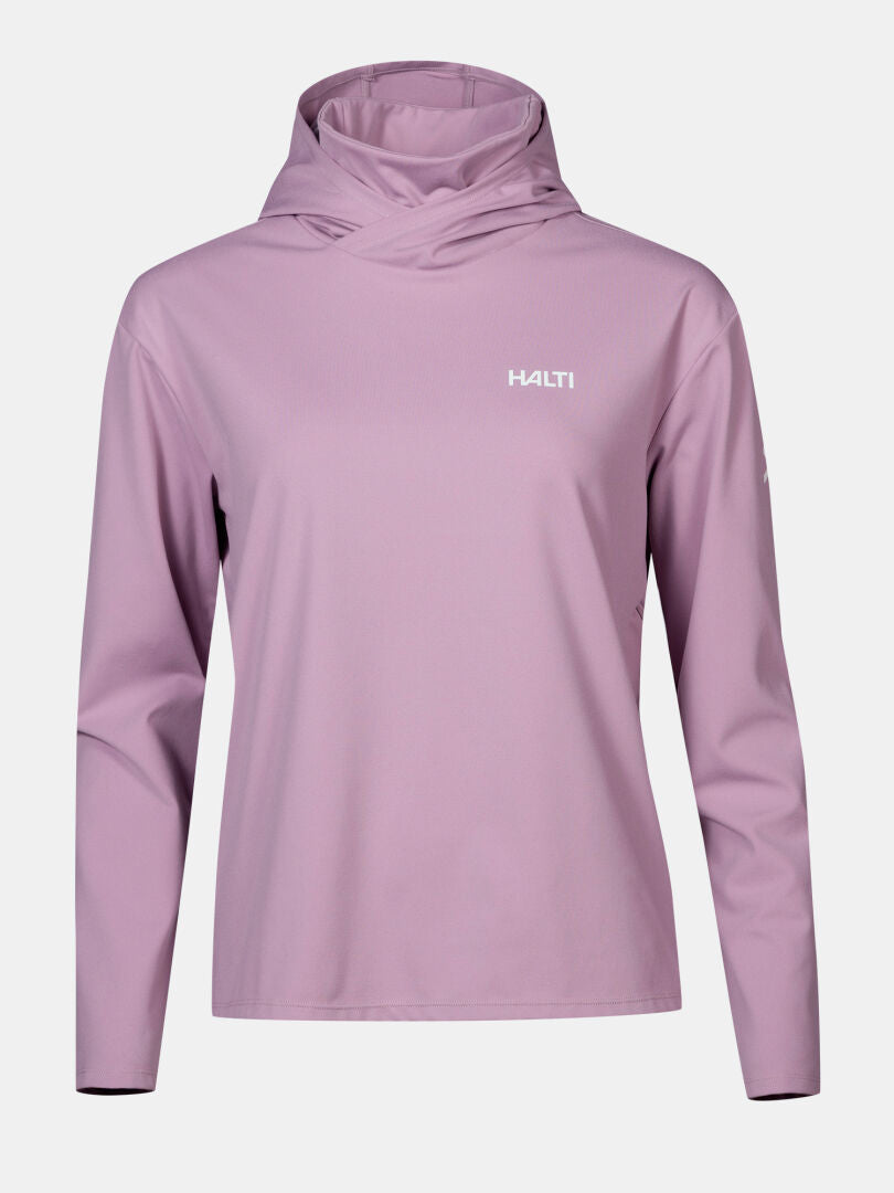 Halti Kaltio Women's Training Hoodie in light purple with long sleeves and logo on chest, shown on plain background.