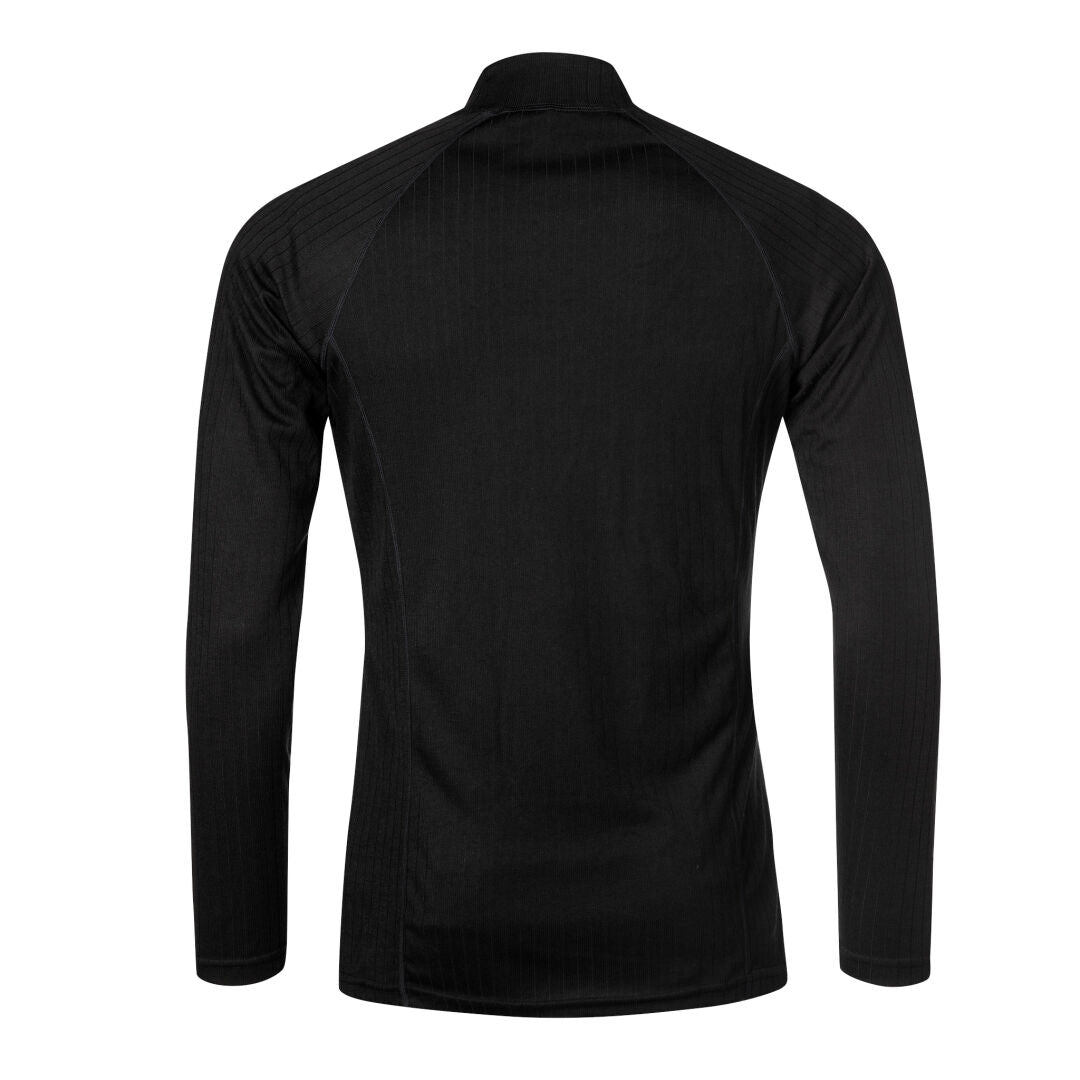 Halti Dual Base Layer Set Men's—black long-sleeve shown from the back, high collar, no logos, ideal for outdoor use.