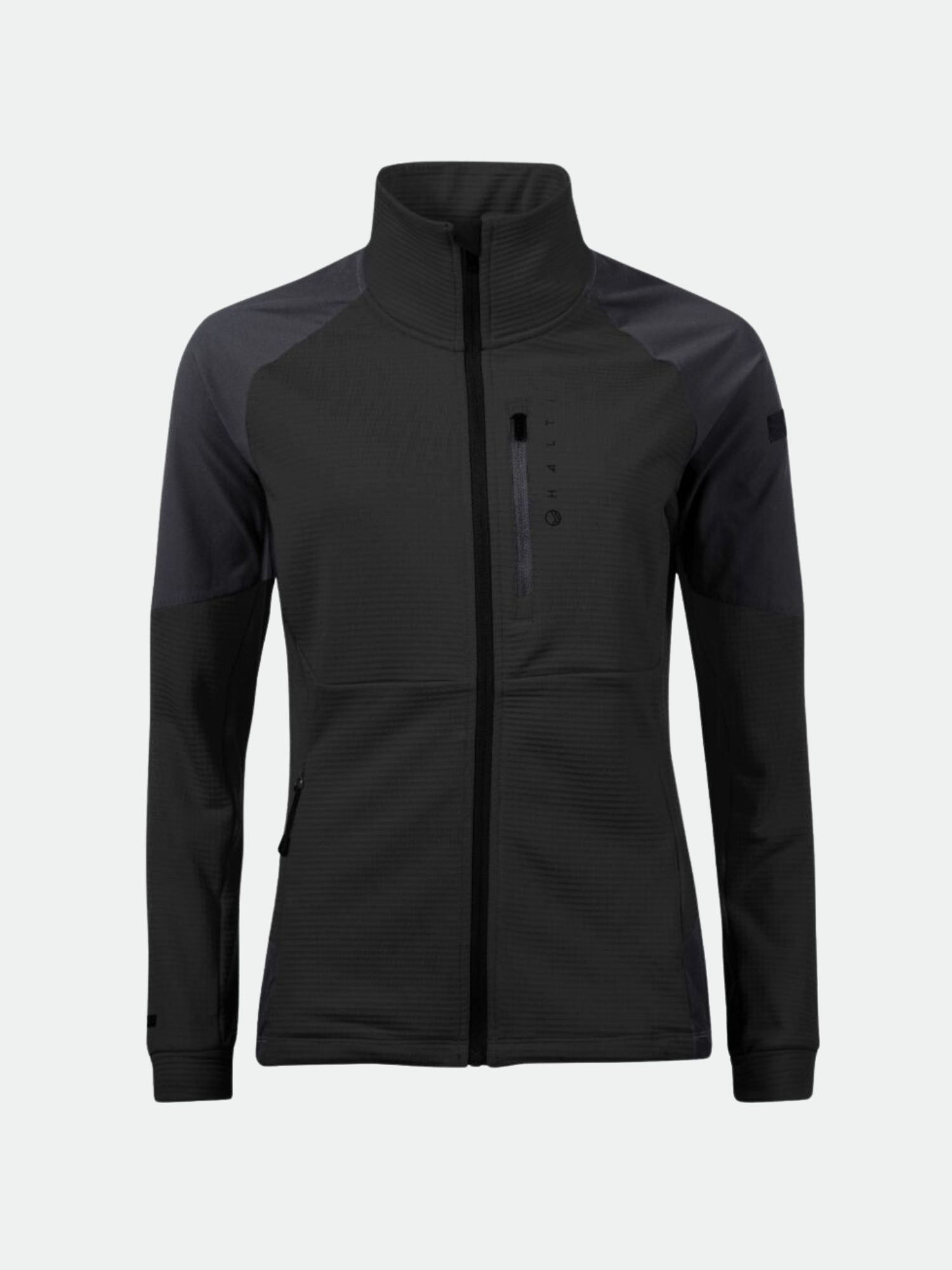 Halti Forerunner Women's Layer Jacket: black, lightweight warmth midlayer with zip pockets, made from recycled fabric.