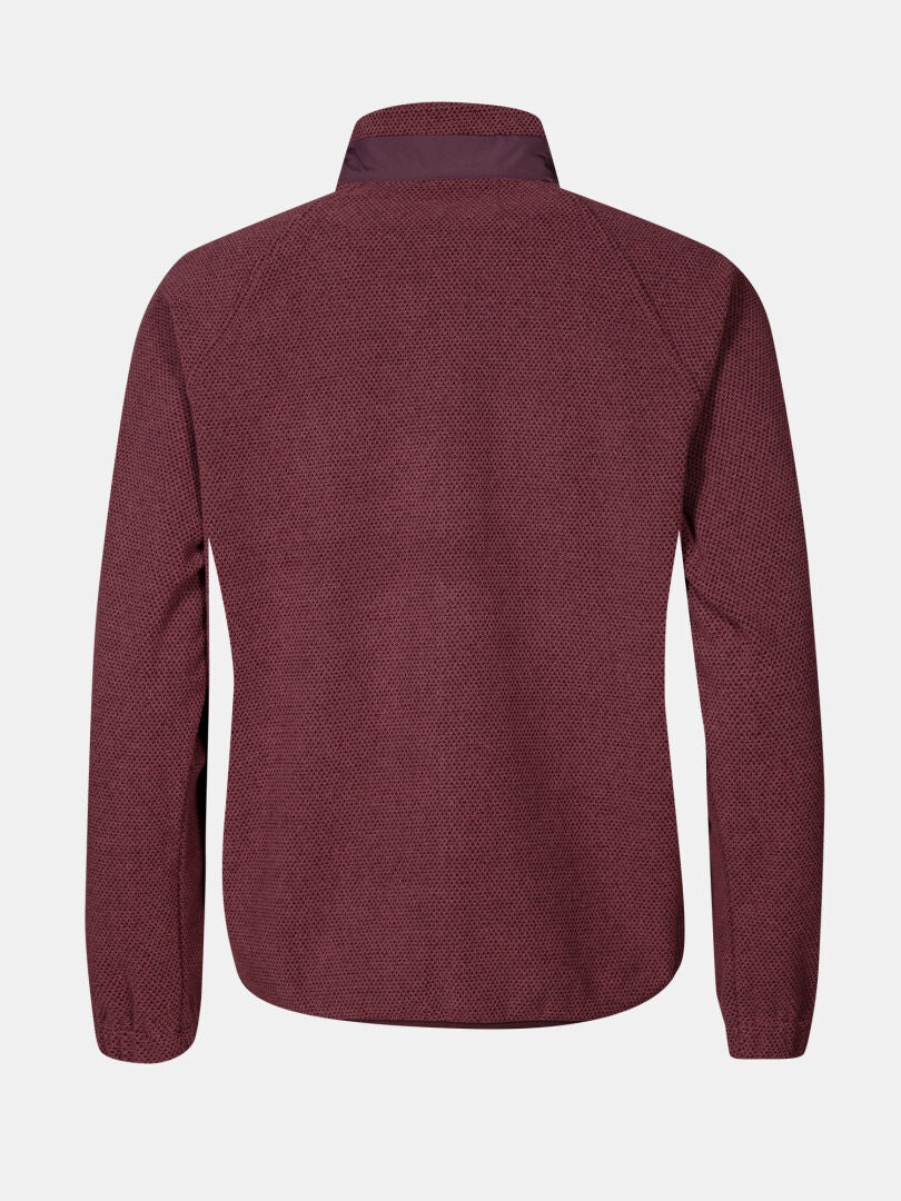 Back view of Halti Soolo Layer Jacket Women's in textured maroon with stand-up collar on a plain background.