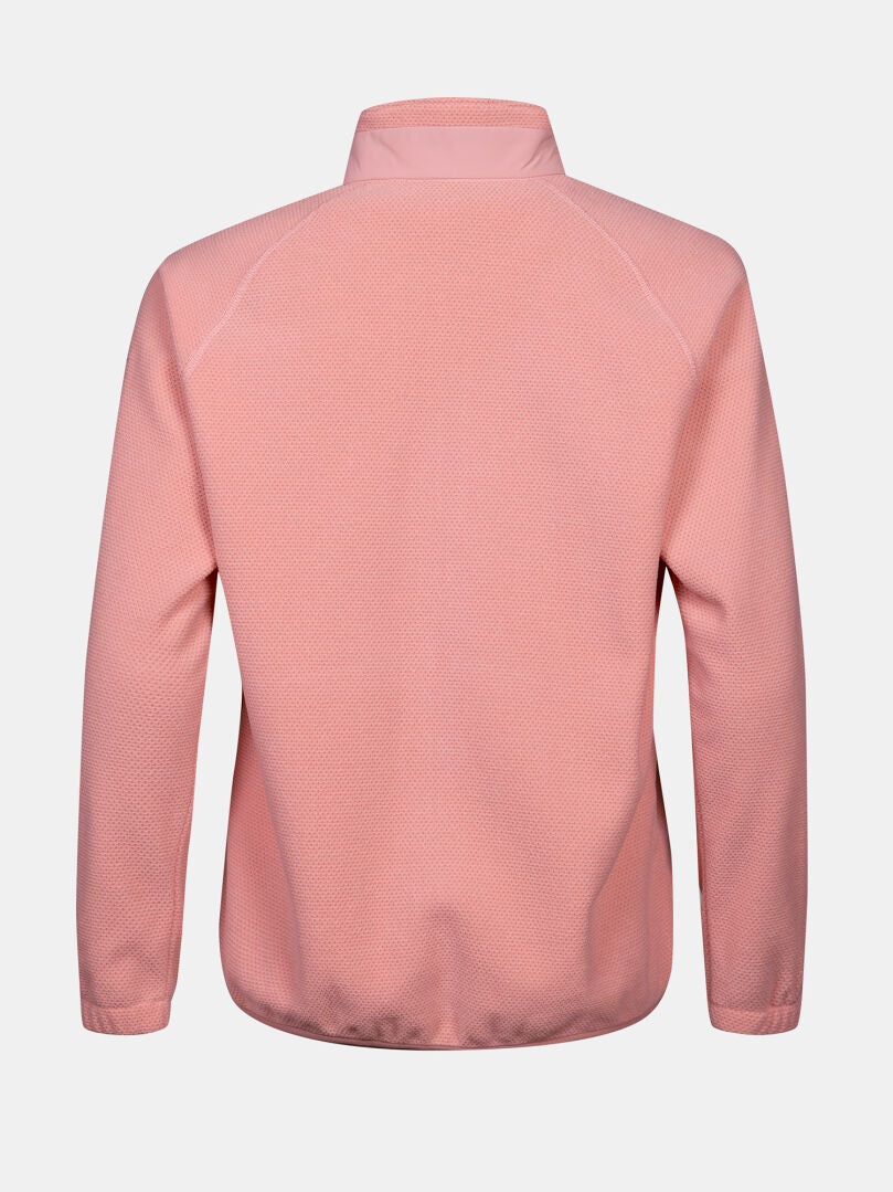 Back view of Halti Soolo Layer Jacket Women's in light pink with high collar and long sleeves on a white background.