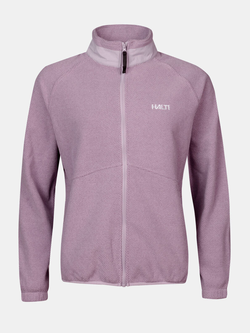 Halti Soolo Layer Jacket Women's—light purple, long sleeves, high collar, with logo; ideal as an everyday sweatshirt.