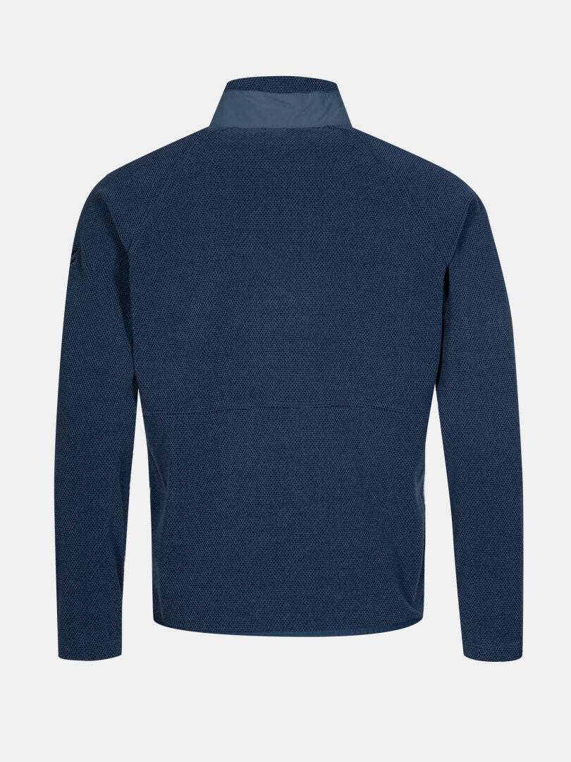 A navy Halti Soolo Layer Jacket Men's, shown from the back, features a raised collar and textured fabric.