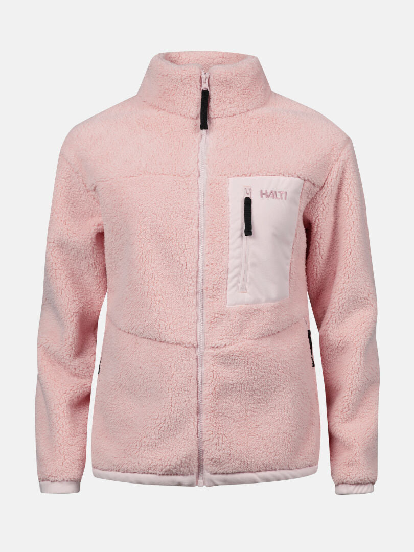 Halti Lumista Polar Fleece Jacket for women in light pink with chest pocket, front zipper, and logo on left chest.