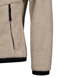 Close-up of Halti Lumista Polar Fleece Jacket mens sleeve with black trim and zip pocket—ideal for windproof hiking.