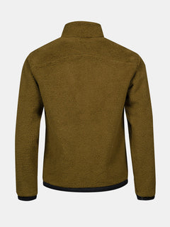 Back view of Halti Lumista Polar Fleece Jacket Mens in olive green with black trim, ideal for hiking, on plain background.