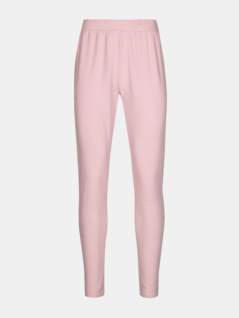 Halti Trone Fleece Pants Womens—light pink, full-length activewear with an elastic waistband on a plain white background.