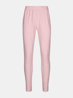 Halti Trone Fleece Pants Womens—light pink, full-length activewear with an elastic waistband on a plain white background.