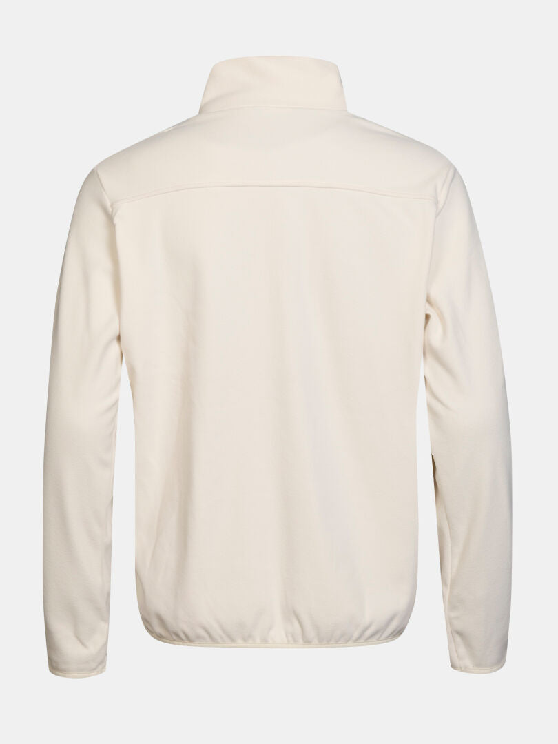 Back view of Halti Rockmoon Women’s Fleece Jacket in off-white with high collar, elastic cuffs, and thermal insulation.