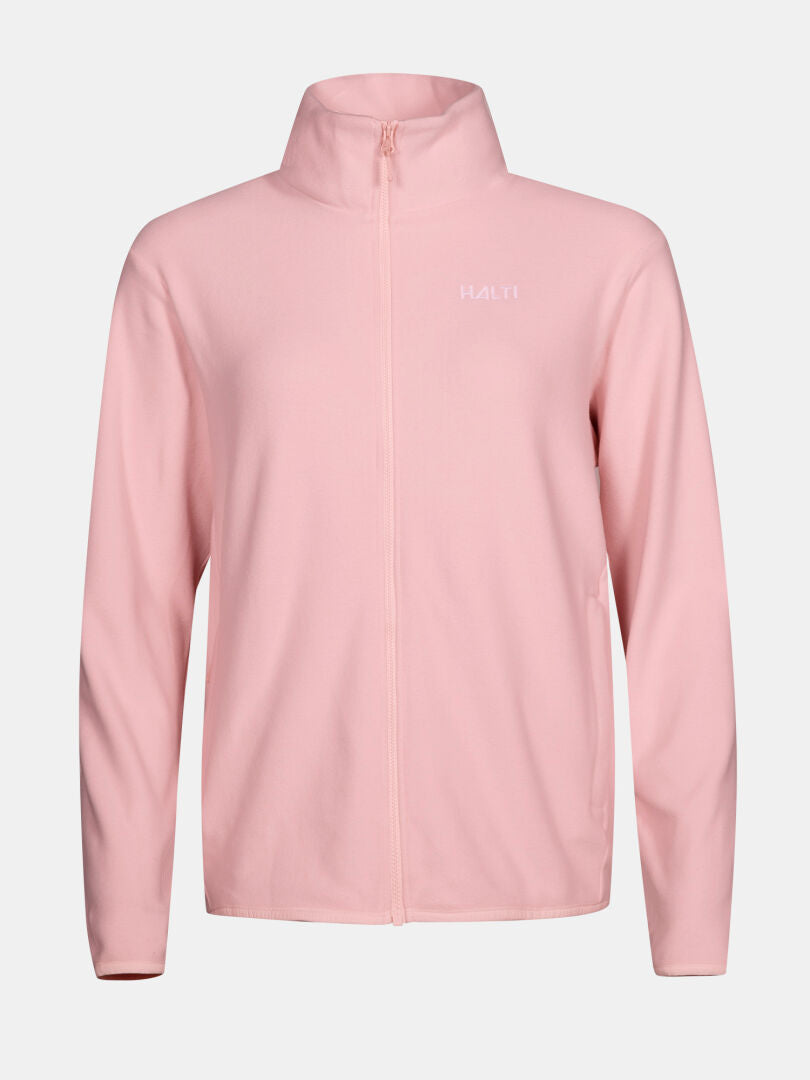 Halti Rockmoon Fleece Jacket Women's—light pink, stretchy midlayer with long sleeves and small chest logo.