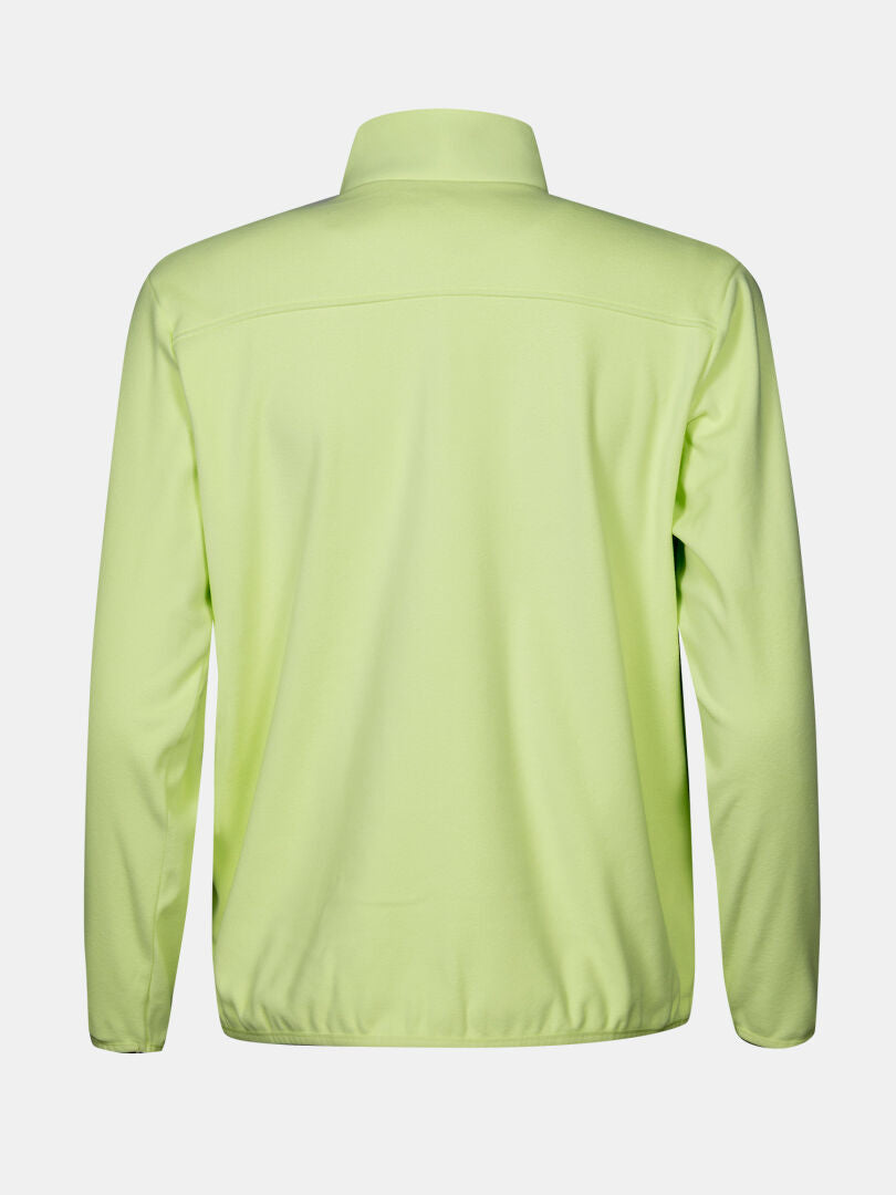 Back view of Halti Rockmoon Fleece Jacket Women's, light green with stand collar, on plain white background.