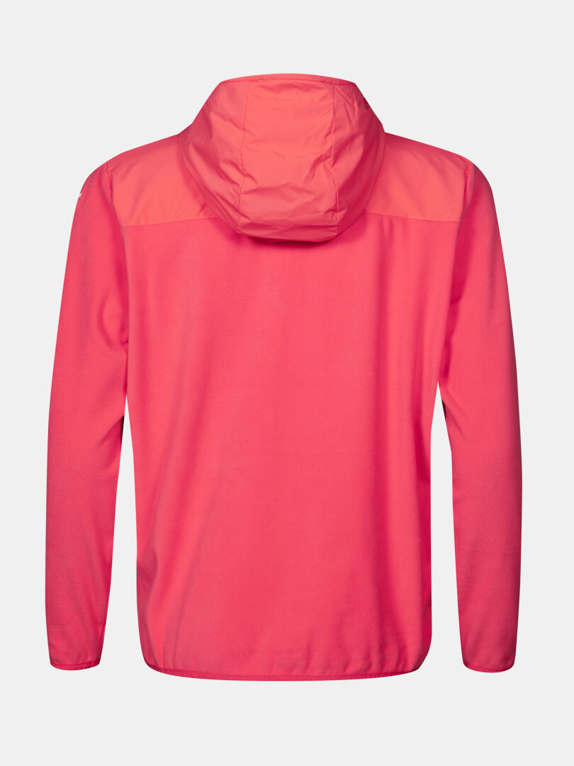 Back view of Halti Rockmoon Fleece Hoodie Women's, bright pink with dark yoke, offers cozy thermal insulation.