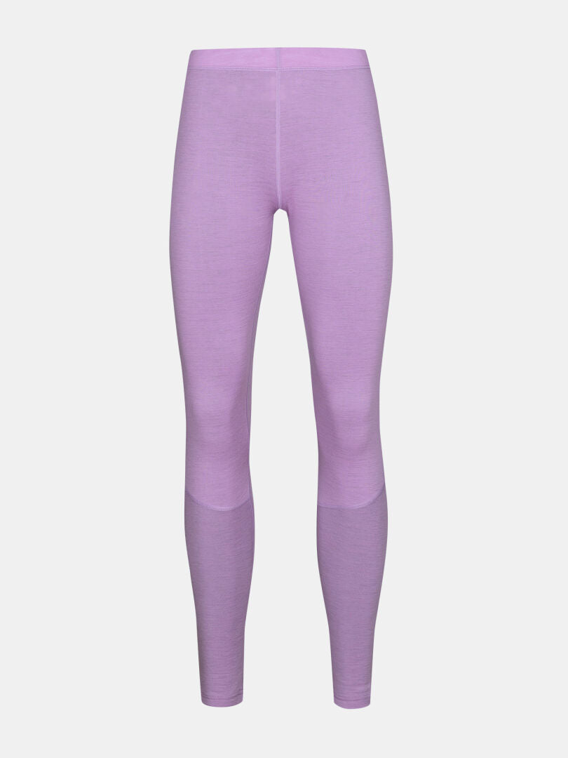 Halti Hossa II Merino women’s base layer set in lavender, full-length, shown front, perfect for cold weather layering.
